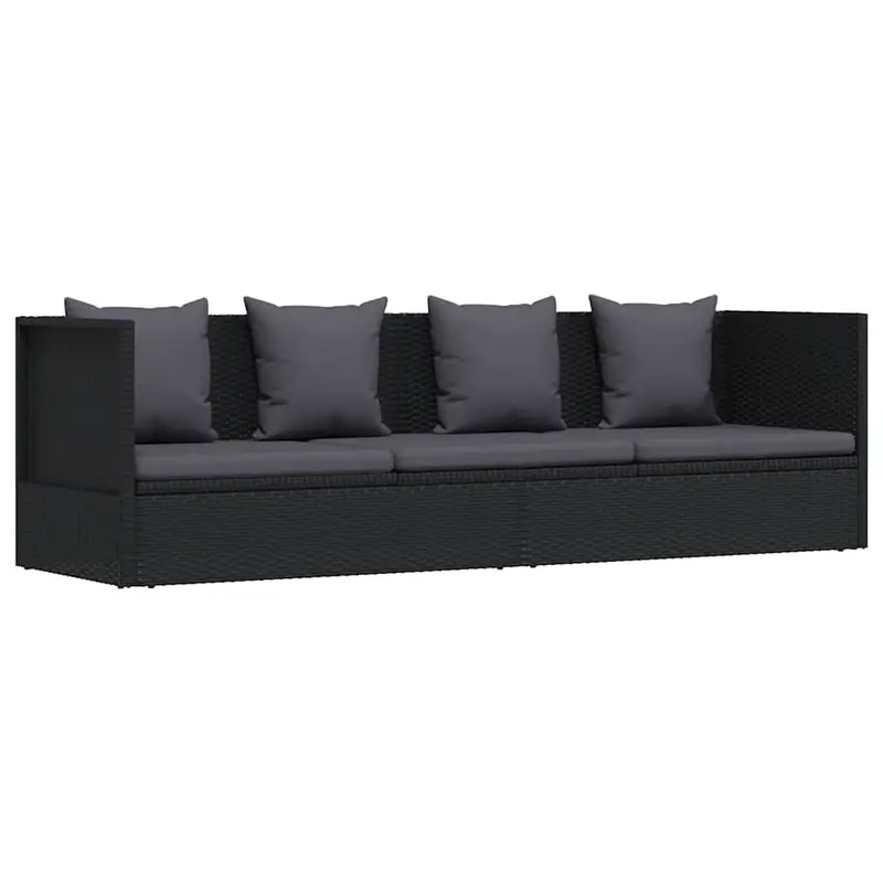 Sofá de jardín con cojines y almohadas ratán sintético negro