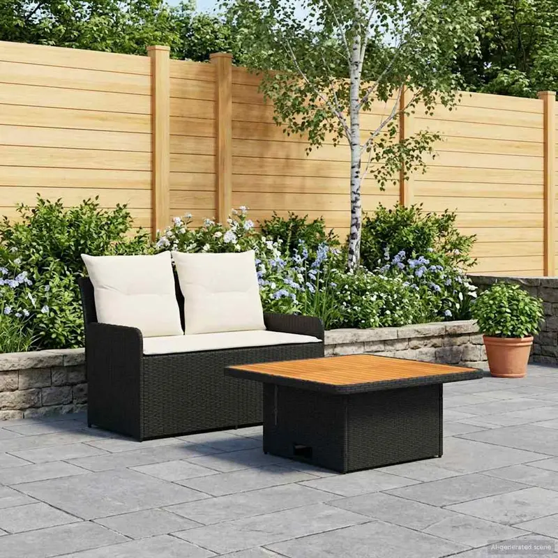 Sofá de Jardín con Reposabrazos y Mesa Elevable 2 Pieza