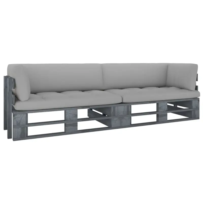 Sofá de palets 2 plazas cojines gris madera de pino impregnada
