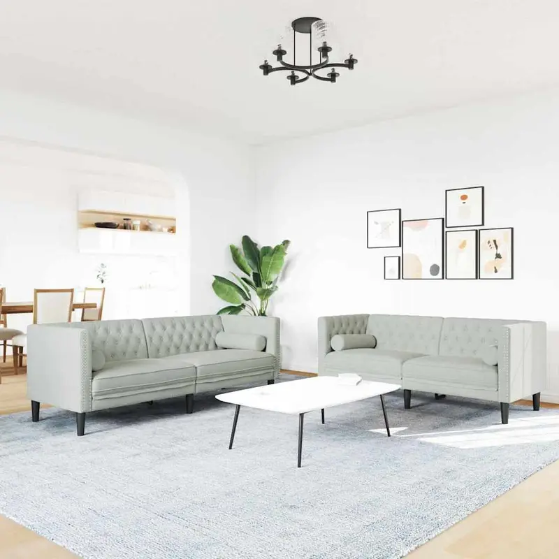 Sofá de sala 2 pcs Gris Claro 194 x 74,5 x 70,5 cm Terciopelo