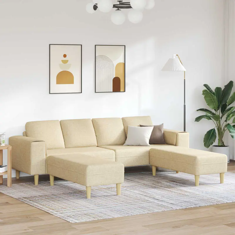 Sofá de sala 3 pcs Crema Poliéster