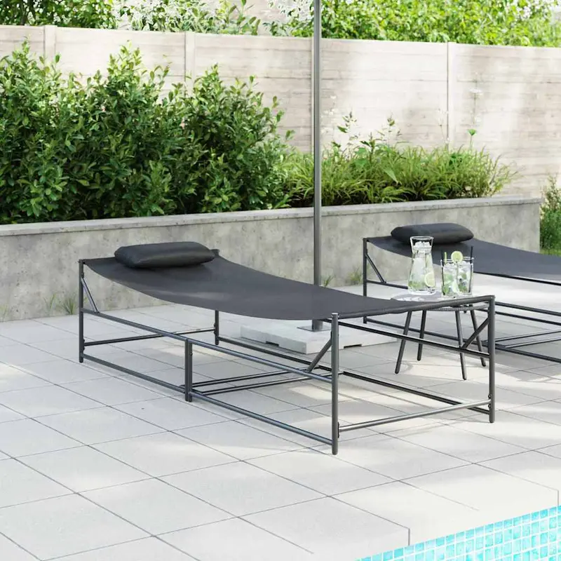 Sofá de sol de jardín con almohada 2 pcs Negro