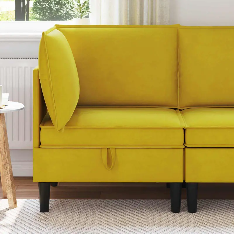 Sofá Esquinero con Almacenamiento Amarillo Terciopelo