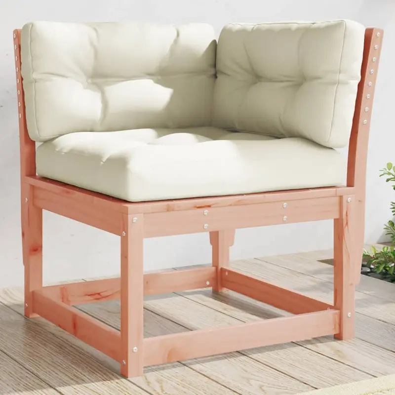 Sofá esquinero de jardín con cojines madera Douglas 73x73x78 cm
