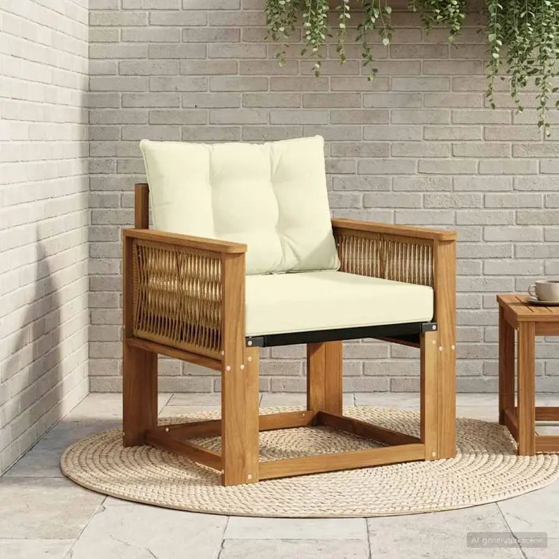 Sofá intermedio de exterior Madera maciza de acacia y textileno