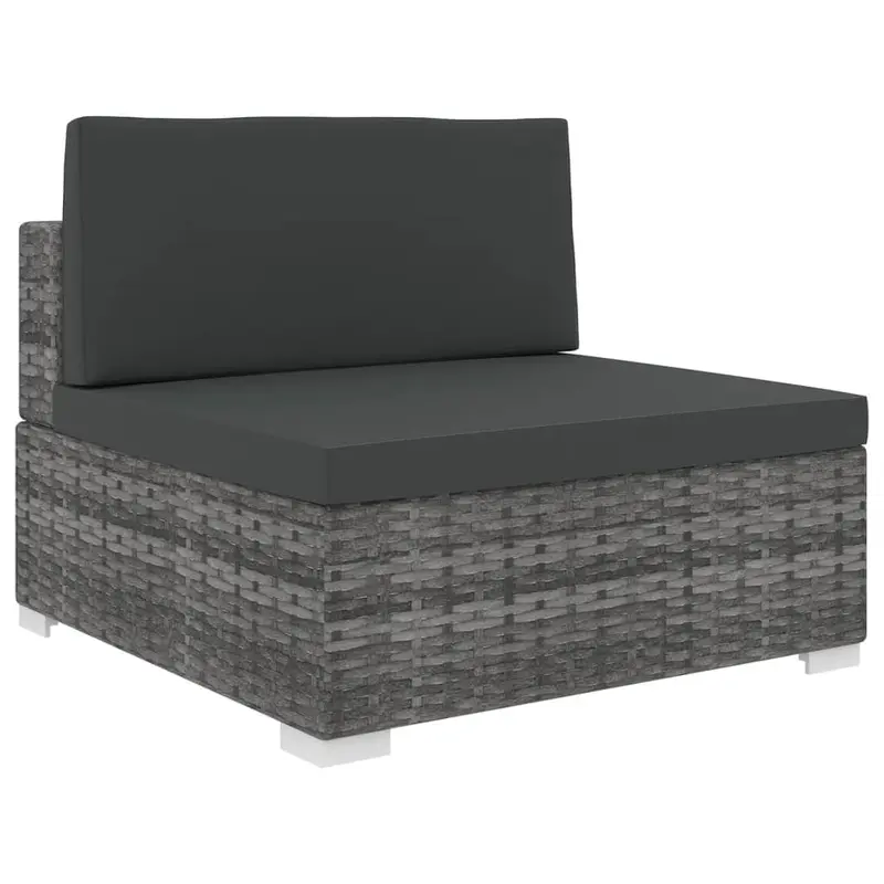 Sofá modular central con cojines ratán sintético gris