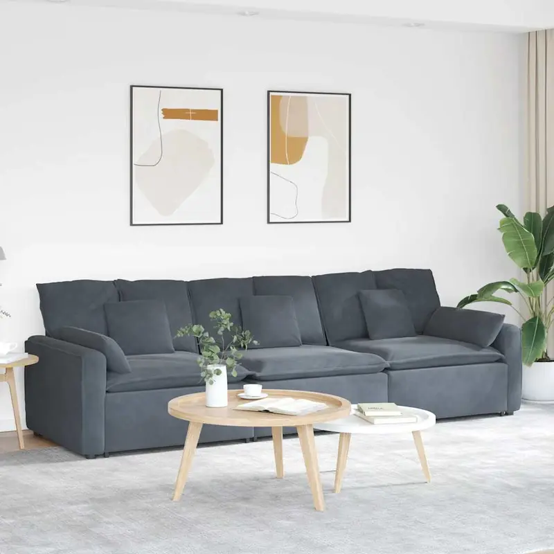 Sofá modular con cojines gris oscuro
