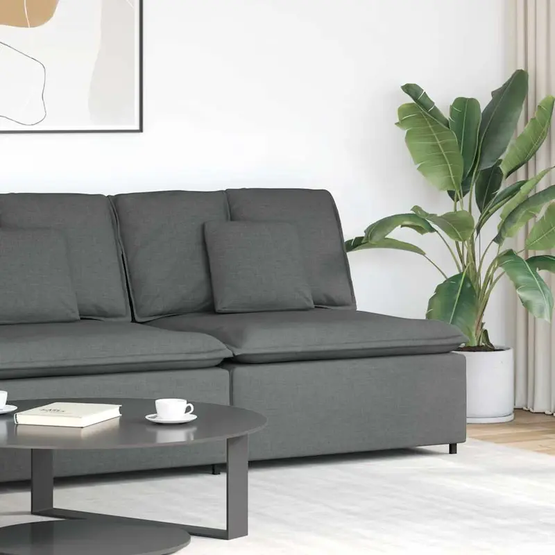 Sofá modular con módulo central y cojines gris oscuro 100 cm