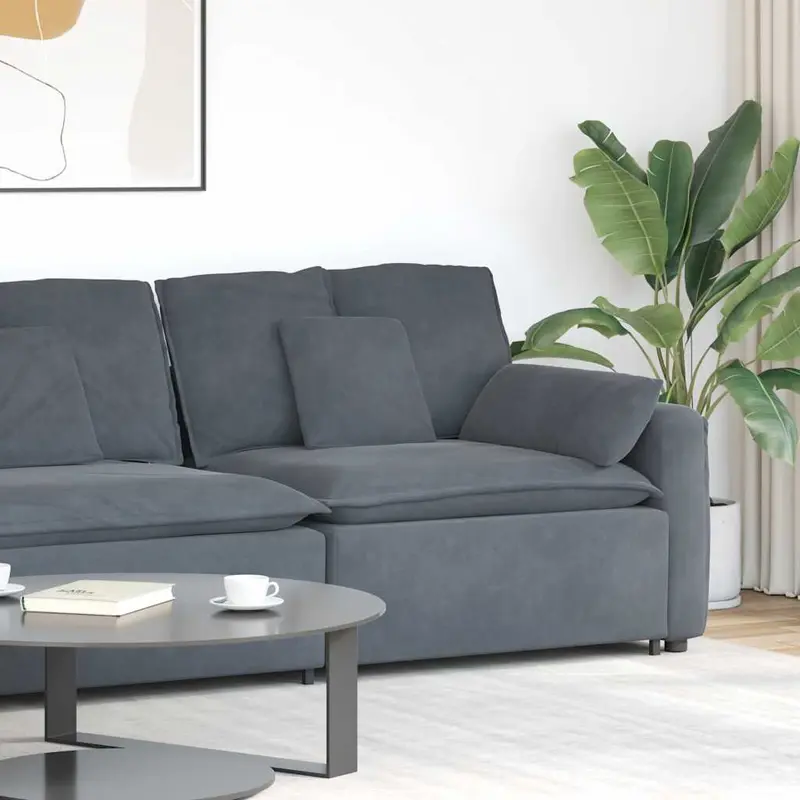 Sofá modular con reposabrazos y cojines gris oscuro 100 cm