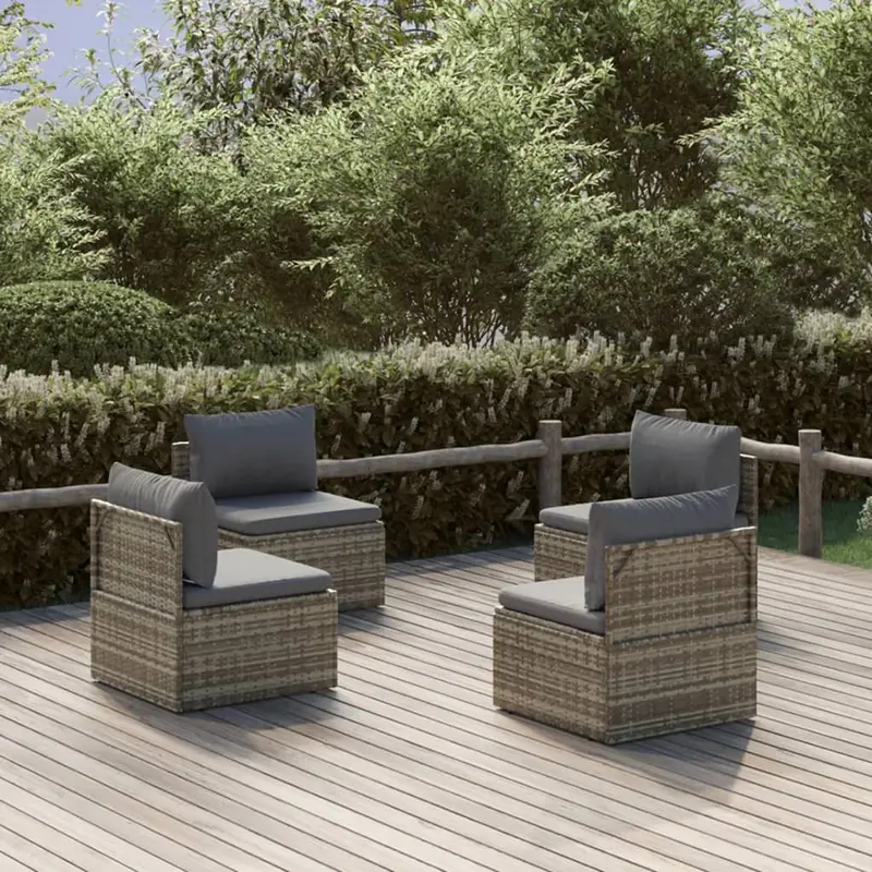 Sofás centrales de jardín 4 uds ratán PE gris 57x57x56 cm