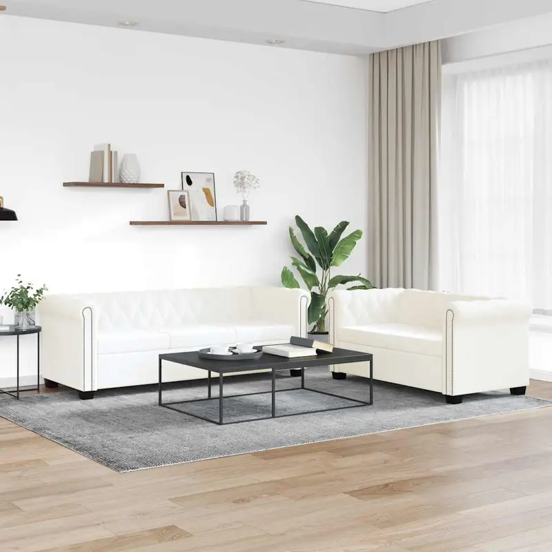Sofás Chesterfield de 2 y 3 plazas cuero sintético blanco