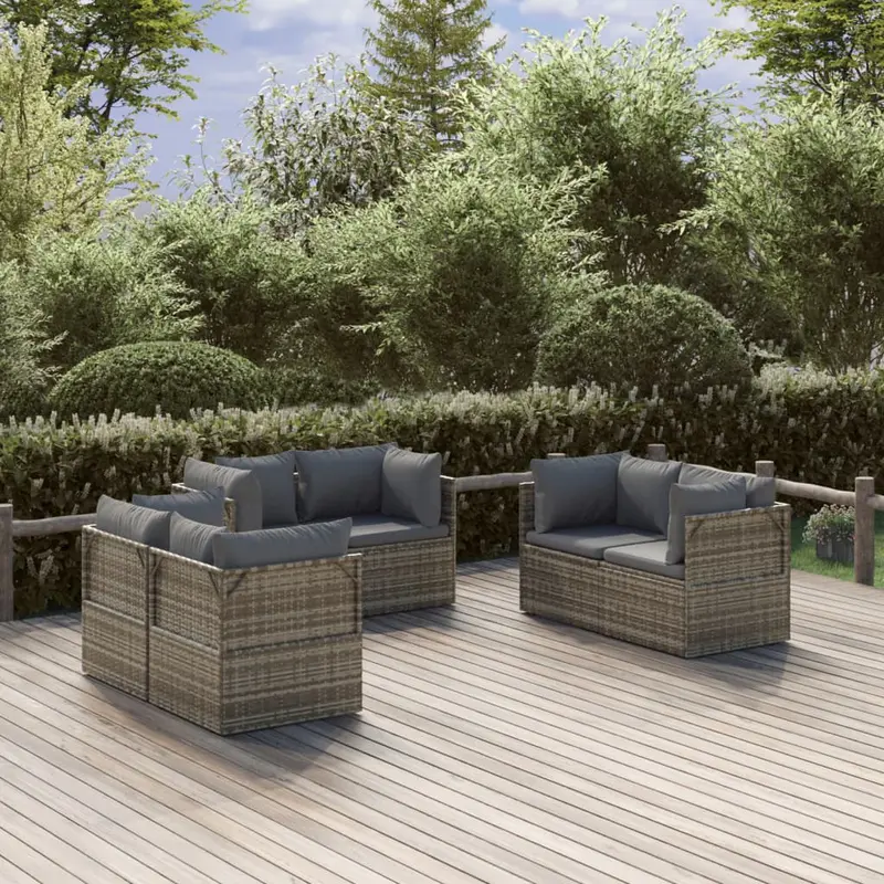 Sofás de esquina de jardín 6 uds ratán PE gris 57x57x56 cm
