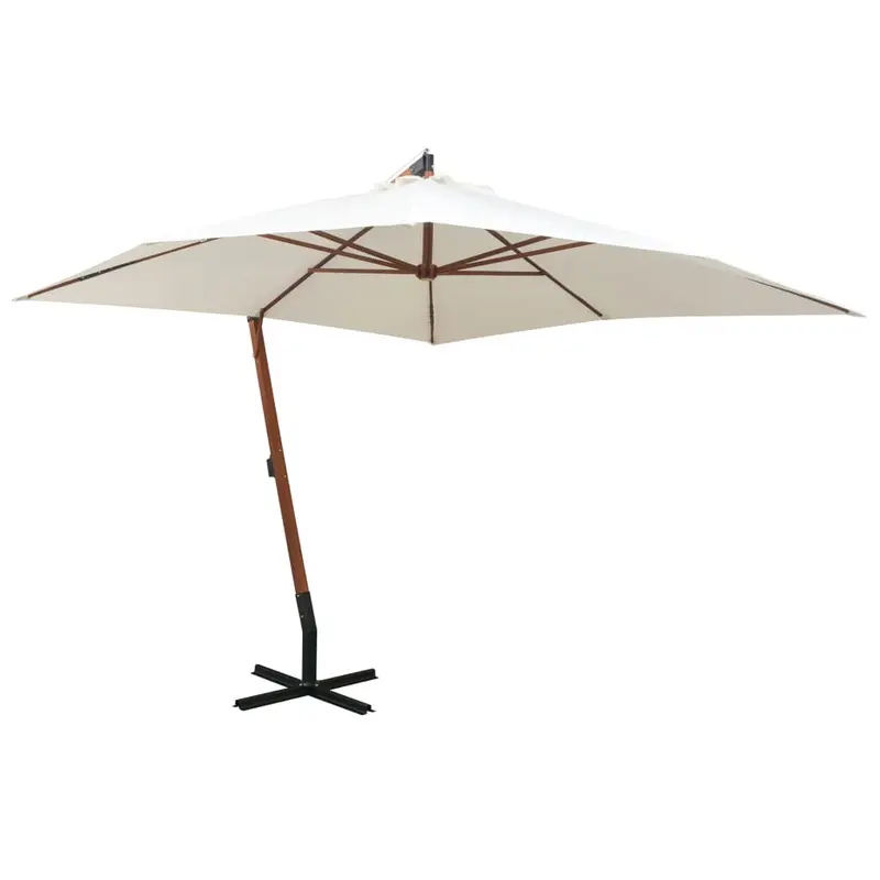 Sombrilla colgante con palo de madera blanca 300x300 cm
