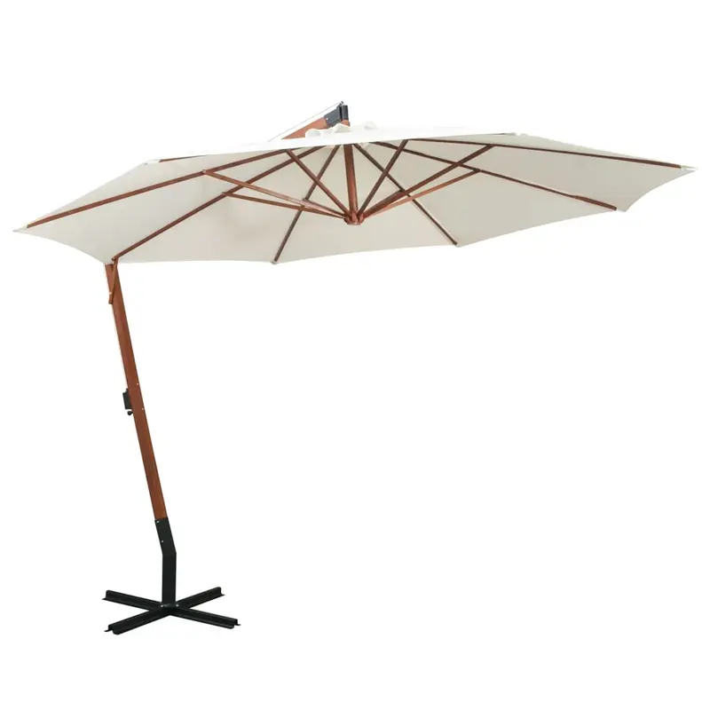 Sombrilla colgante con palo de madera blanca 350 cm