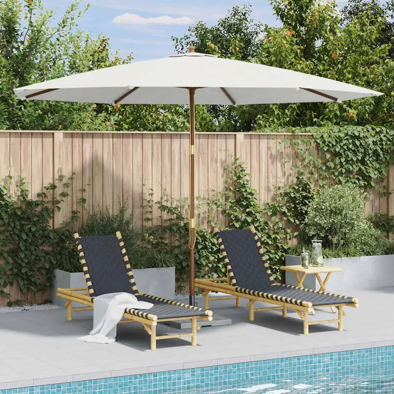 Sombrilla de exterior con palo de madera blanco arena 350 cm