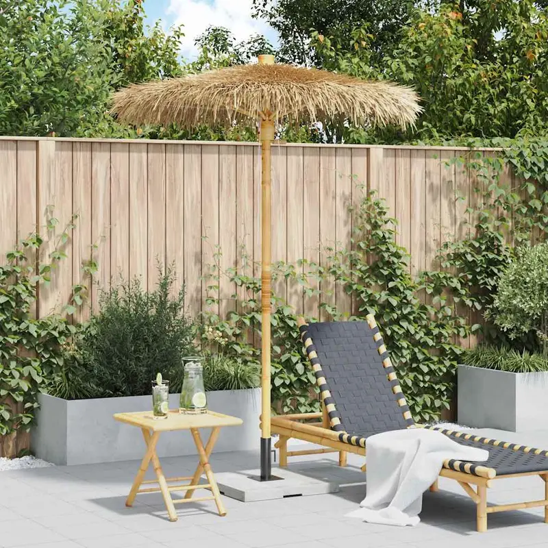 Sombrilla Tiki con dosel de hojas de plátano de bambú de 150 cm