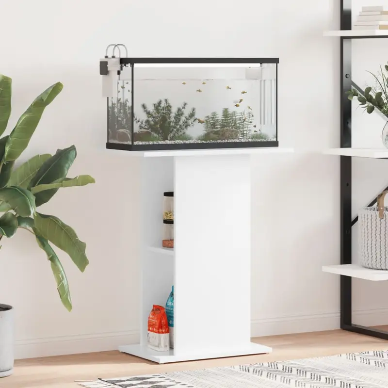 Soporte acuario madera ingeniería blanco brillo 60,5x36x72,5 cm