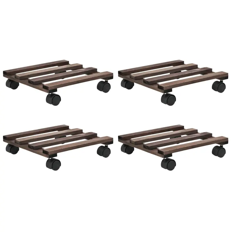 Soporte con ruedas para macetas madera 4 uds cedro 25x25 cm