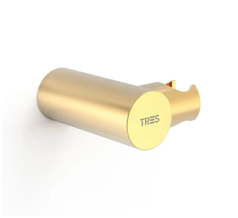 Soporte de ducha para empotrar en pared con rociador orientable latón con acabado en color oro TRES