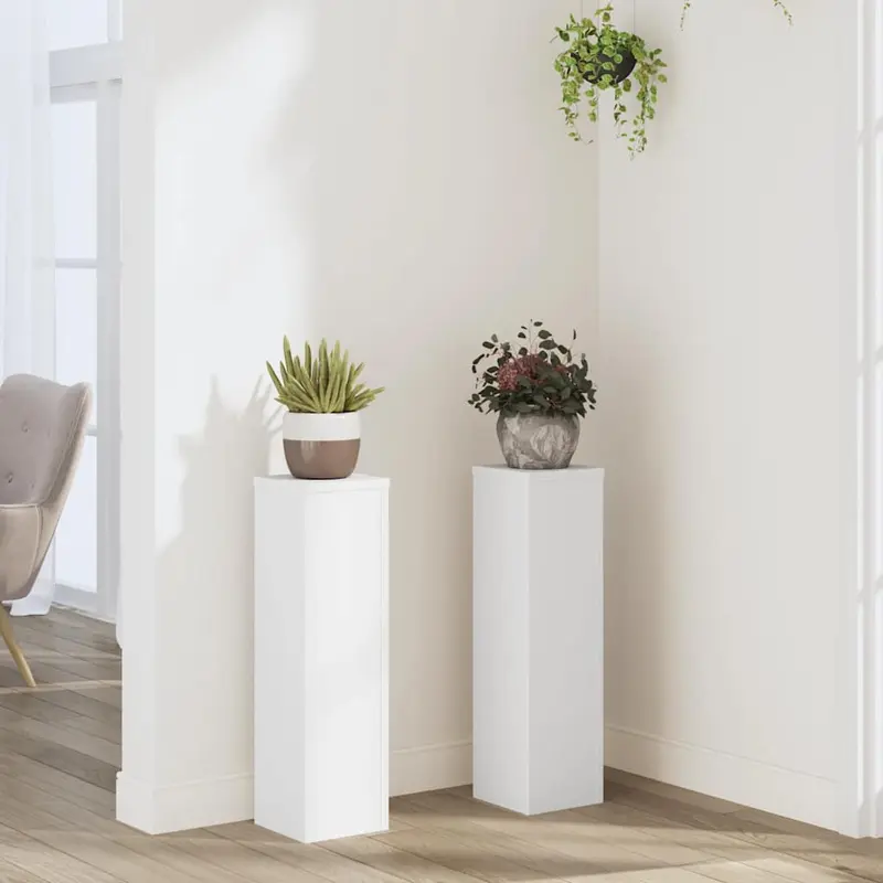 Soporte de plantas 2 uds madera ingeniería blanco 17x17x60 cm