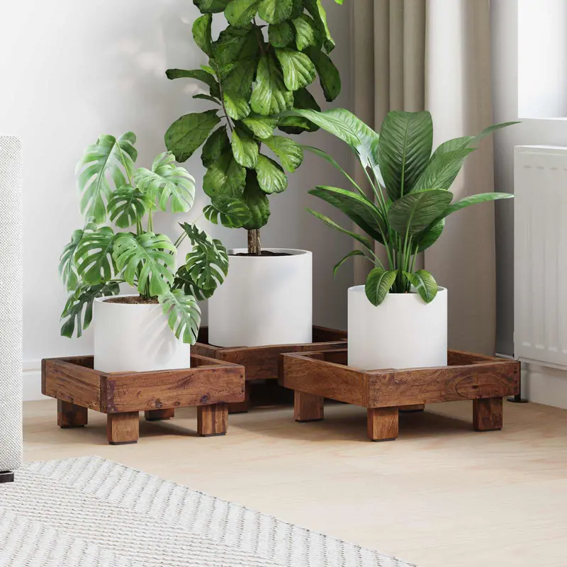 Soporte de plantas 3 pcs Marrón Madera de Caoba
