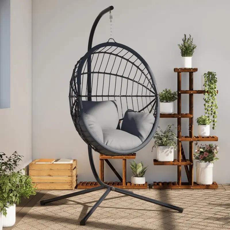 Soporte de silla colgante huevo sin cesta acero negro