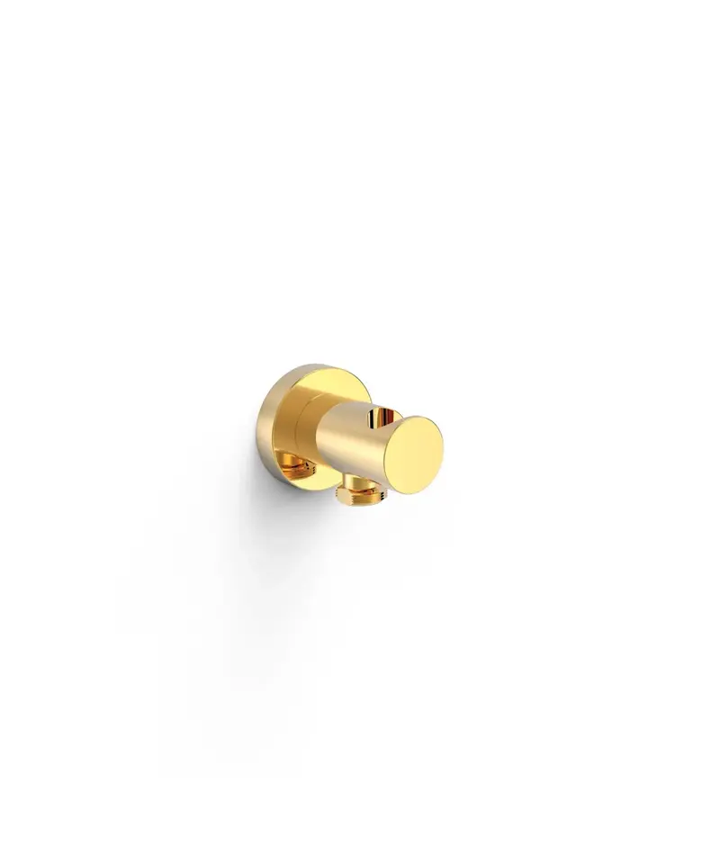 Soporte fijo con toma de agua para ducha de mano y flexo acabado oro 24 K Complementos Tres