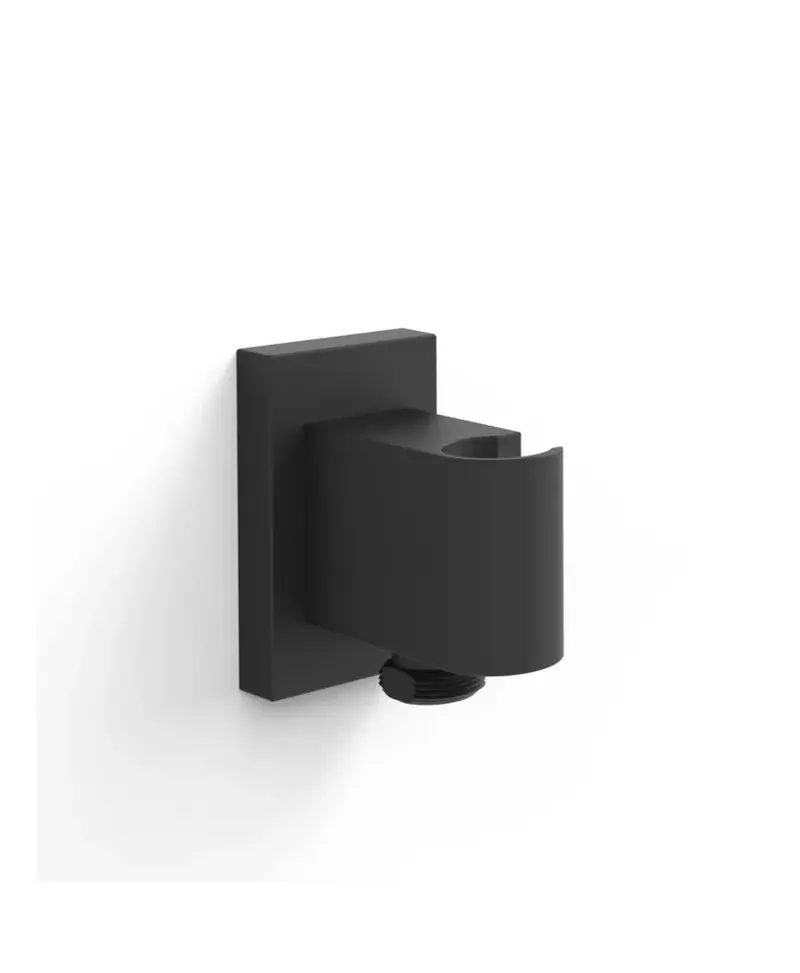 Soporte fijo con toma de agua para teleducha y flexo con base de latón acabado negro mate Shower TRES