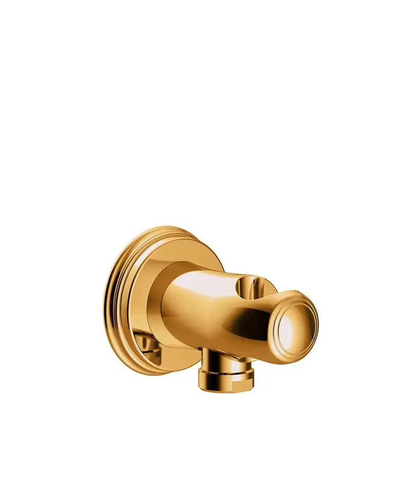Soporte fijo para ducha de mano con toma de agua y flexo en ABS acabado en oro Tres Clasic Tres