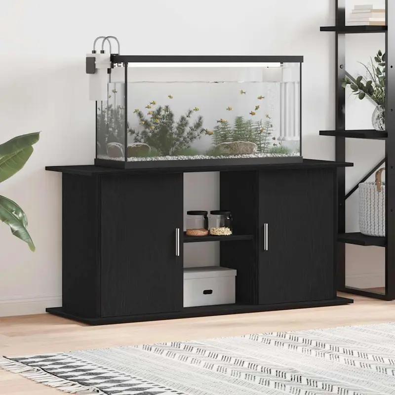 Soporte para acuario de madera de roble negro 121x41x58 cm