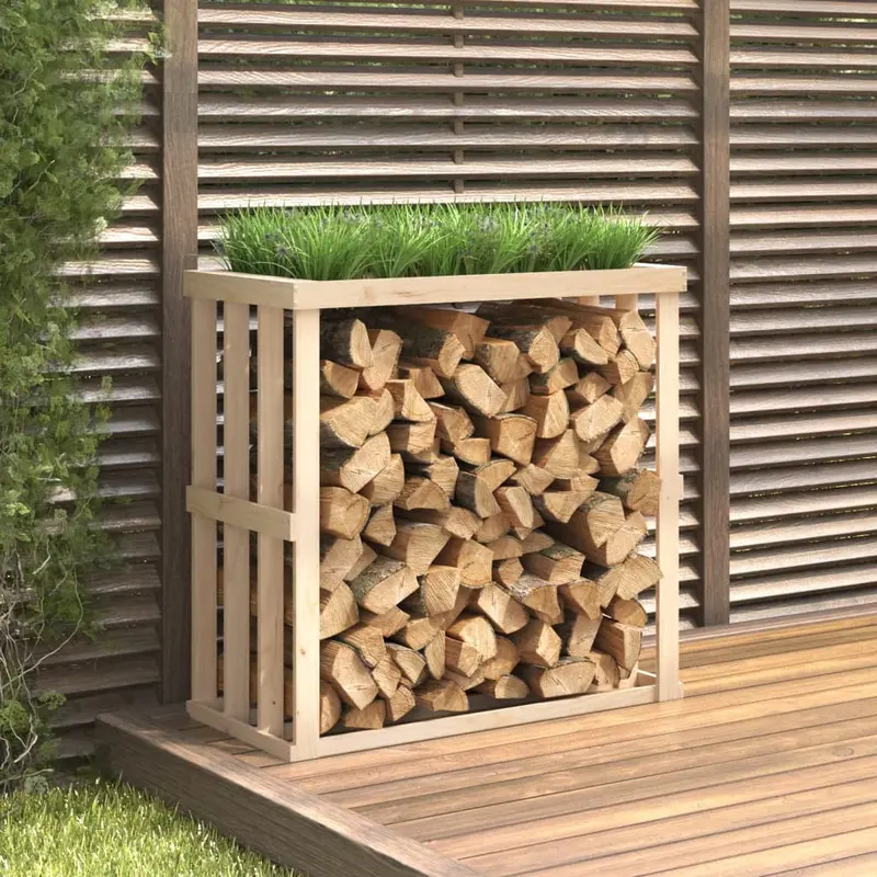Soporte para leña de exterior madera maciza pino 108x52x106 cm