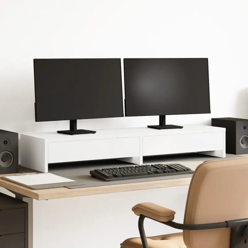 Soporte para monitor con cajones blanco 100x27x15 cm madera de ingeniería