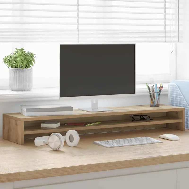 Soporte para monitor de roble artesanal, 100 x 24 x 13 cm, madera de ingeniería
