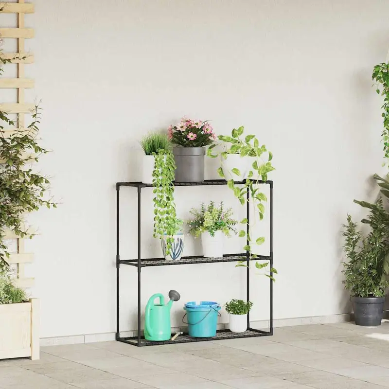 Soporte para plantas de 3 niveles Negro 100 x 32 x 102 cm Acero
