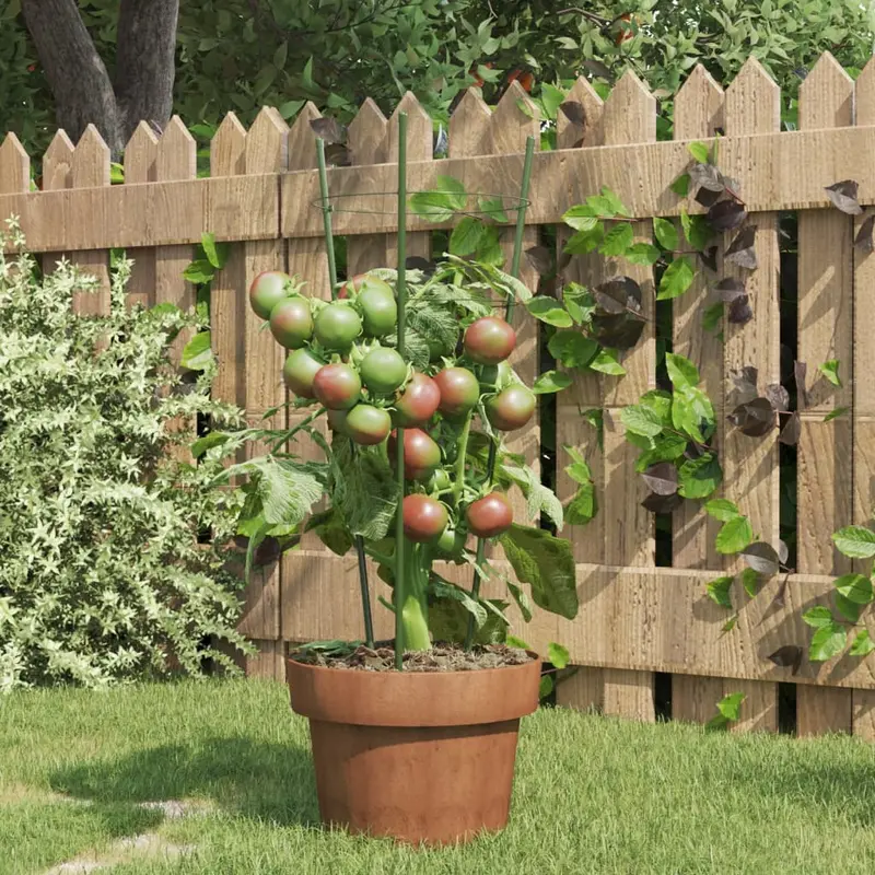 Soportes plantas jardín con 3 anillas 5 uds acero verde 45 cm