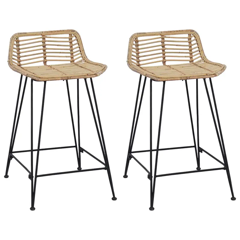 Taburete de bar 2 pcs Natural 44 x 45 x 76 cm Ratán y acero