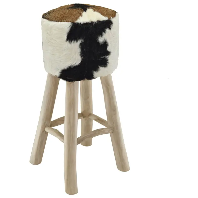 Taburete de cocina de piel de cabra y madera de teca maciza