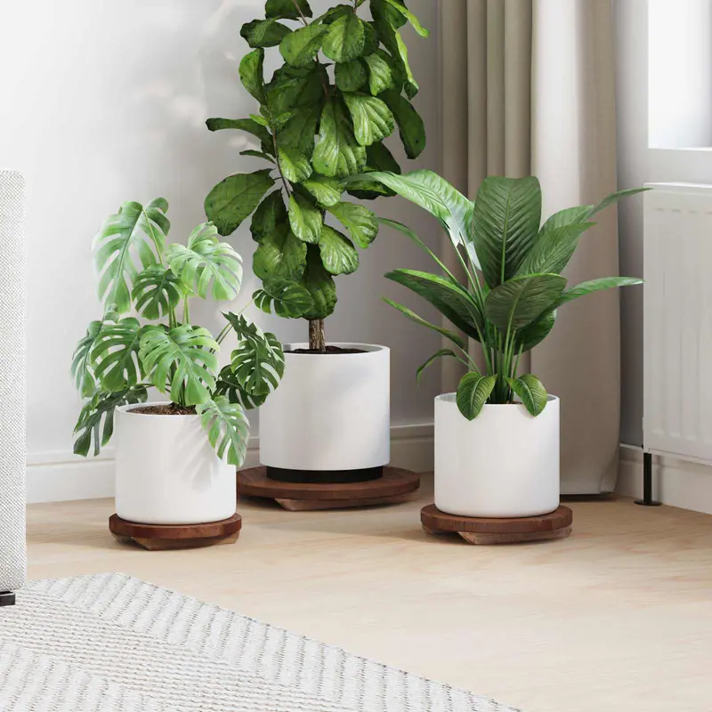 Taburete de Planta 3 pcs Marrón Madera de Caoba