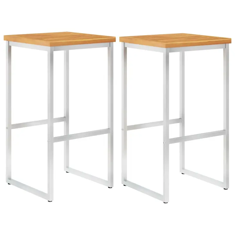 Taburetes de bar 2 uds madera maciza acacia y acero inoxidable
