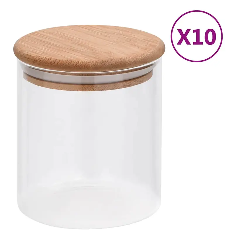 Tarros de almacenaje con tapa de bambú 10 unidades 600 ml