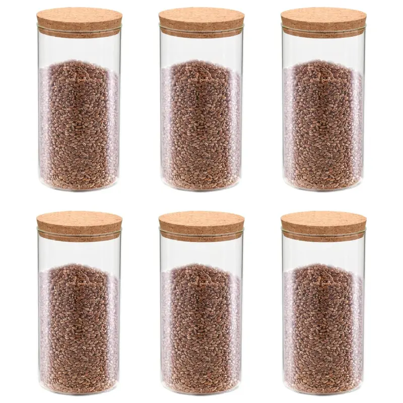 Tarros de almacenaje con tapa de corcho 6 unidades 1100 ml