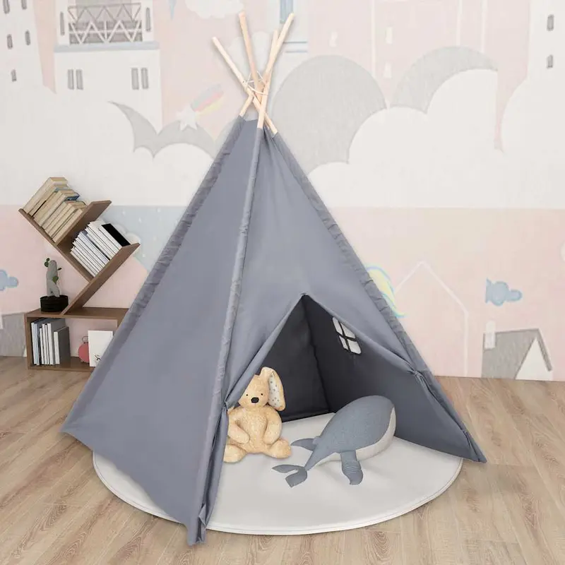 Tienda tipi niños y bolsa piel de melocotón gris 120x120x150cm