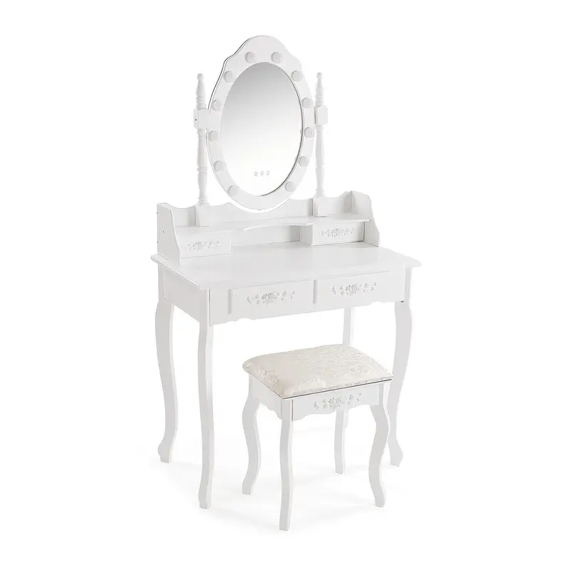 TOCADOR BLANCO CON TABURETE Y LUCES LED CHARM