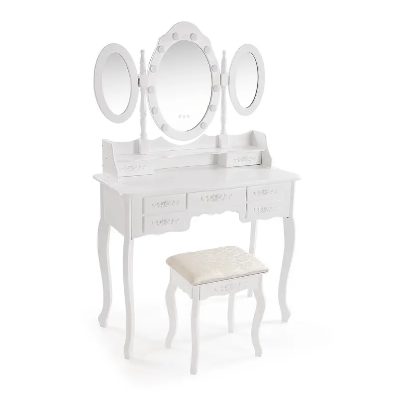 TOCADOR BLANCO CON TABURETE Y LUCES LED GLOW