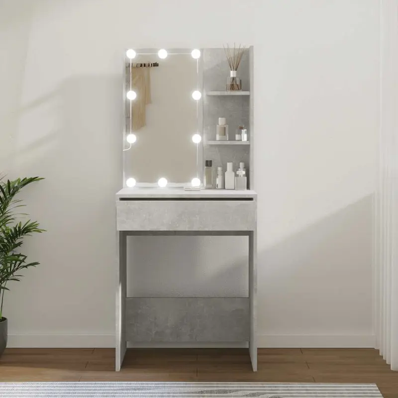 Tocador con LED color gris hormigón 60x40x140 cm