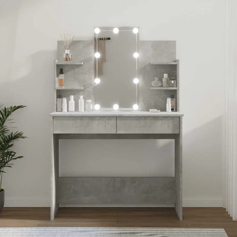 Tocador con LED color gris hormigón 96x40x142 cm