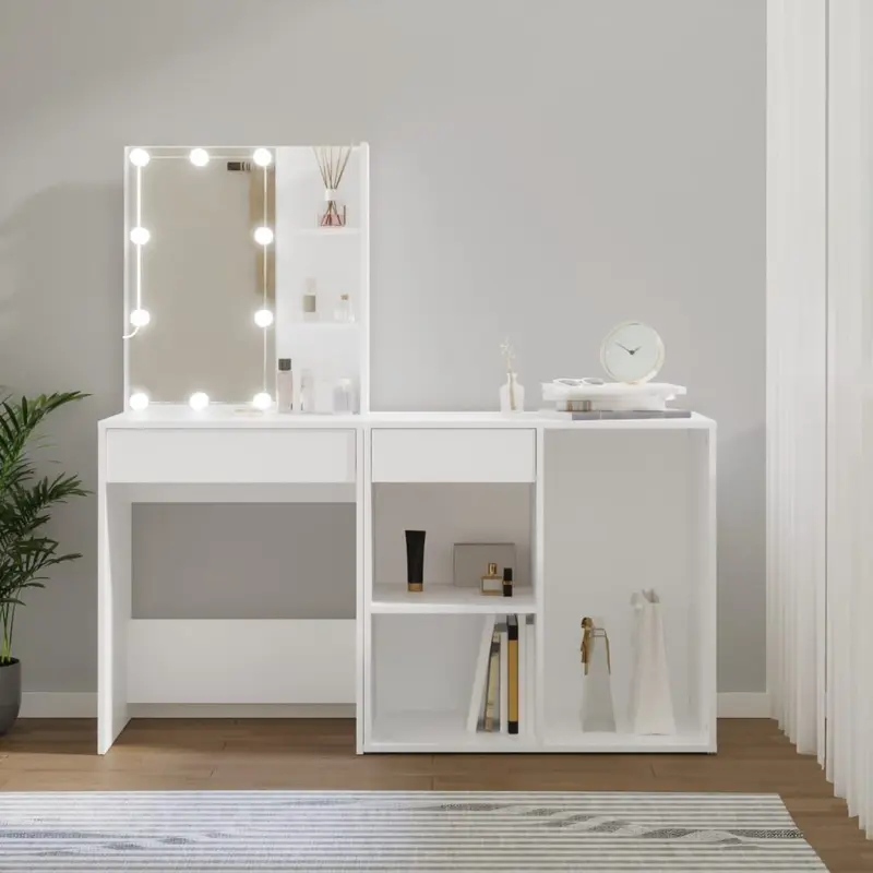 Tocador con LED y armario madera contrachapada blanco