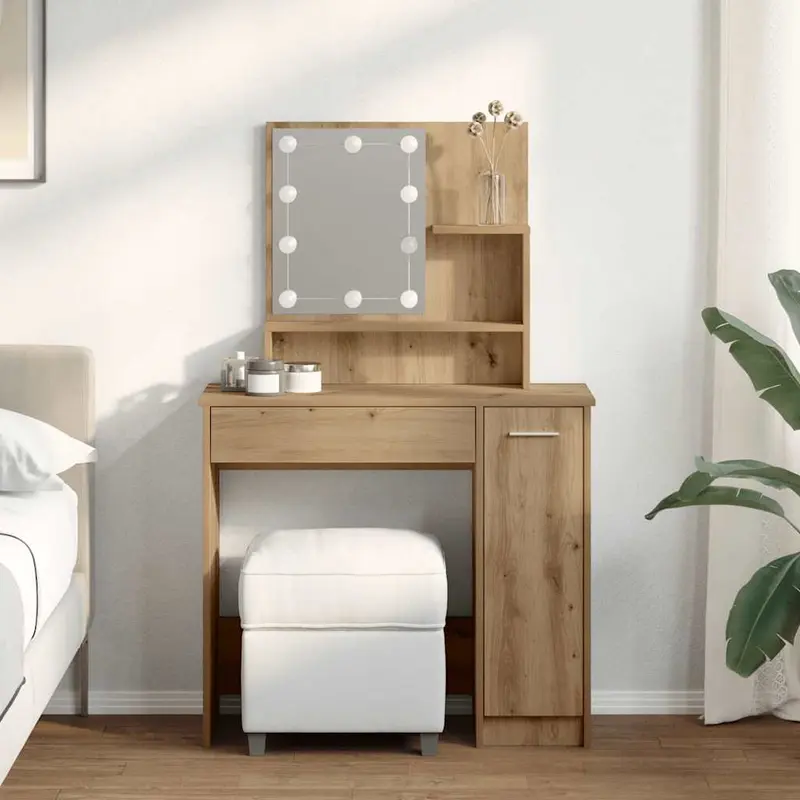 Tocador con luces LED roble artisan 86,5x35x136 cm