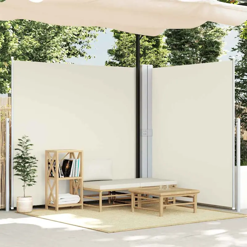 Toldo lateral doble retráctil de jardín color crema 170x600 cm