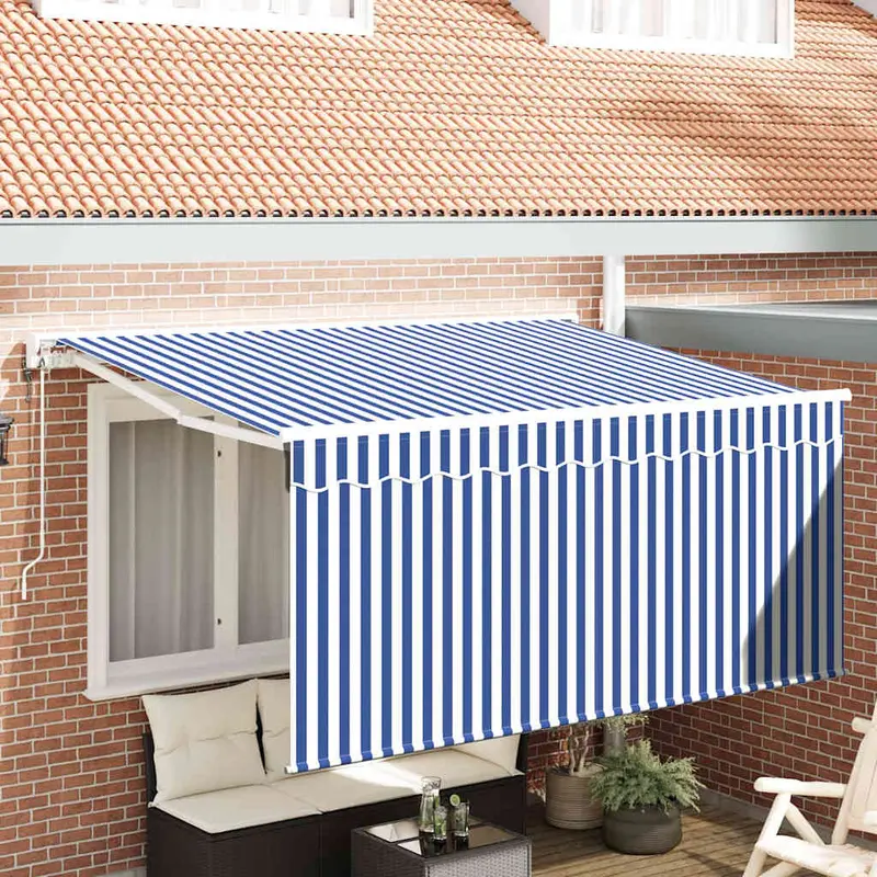 Toldo Retráctil Azul y 300 x 200 cm Poliéster y Aluminio